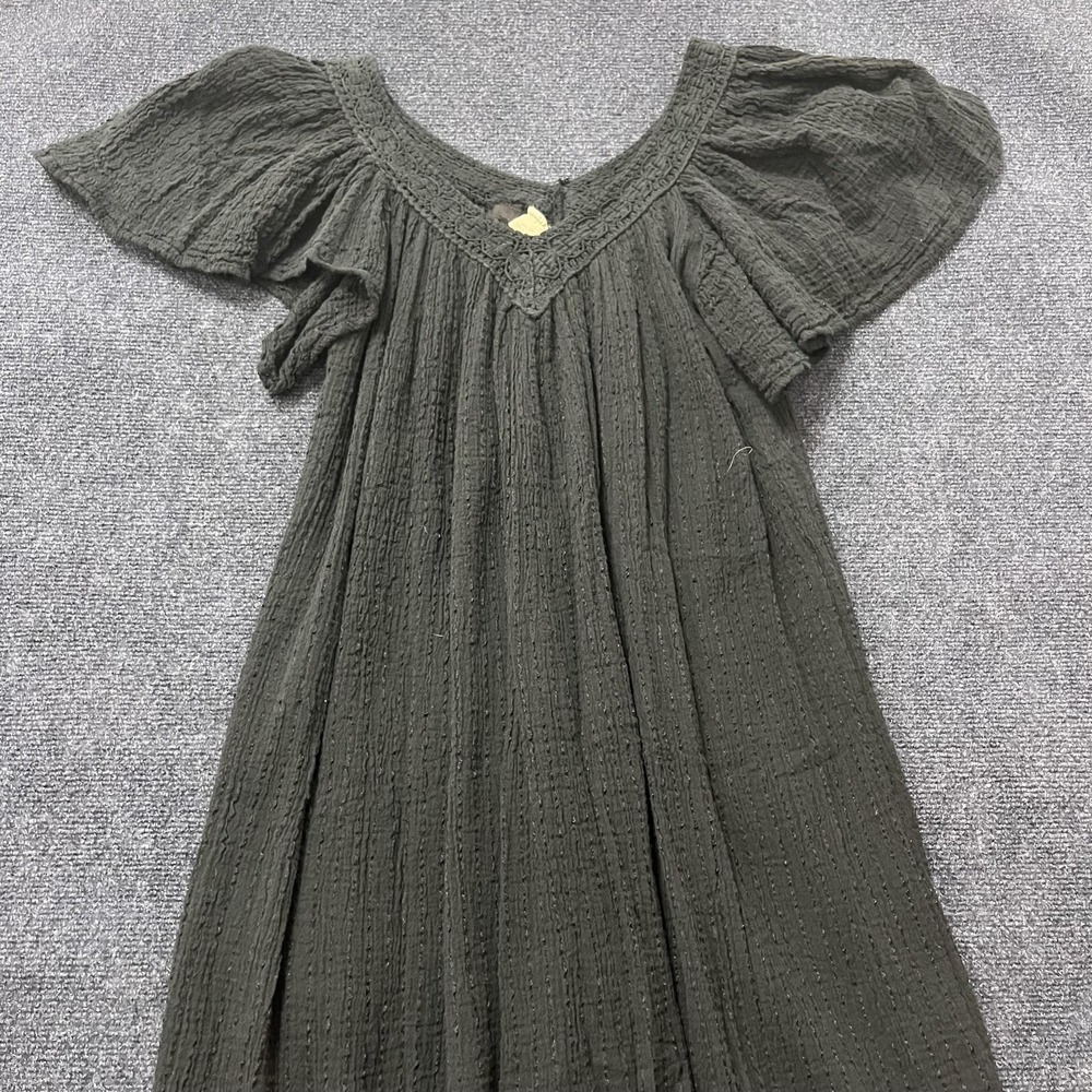 Y2K Dress Womens One Size Black Textured Scoop Neck Flutter Sleeve Boho Trapeze‎